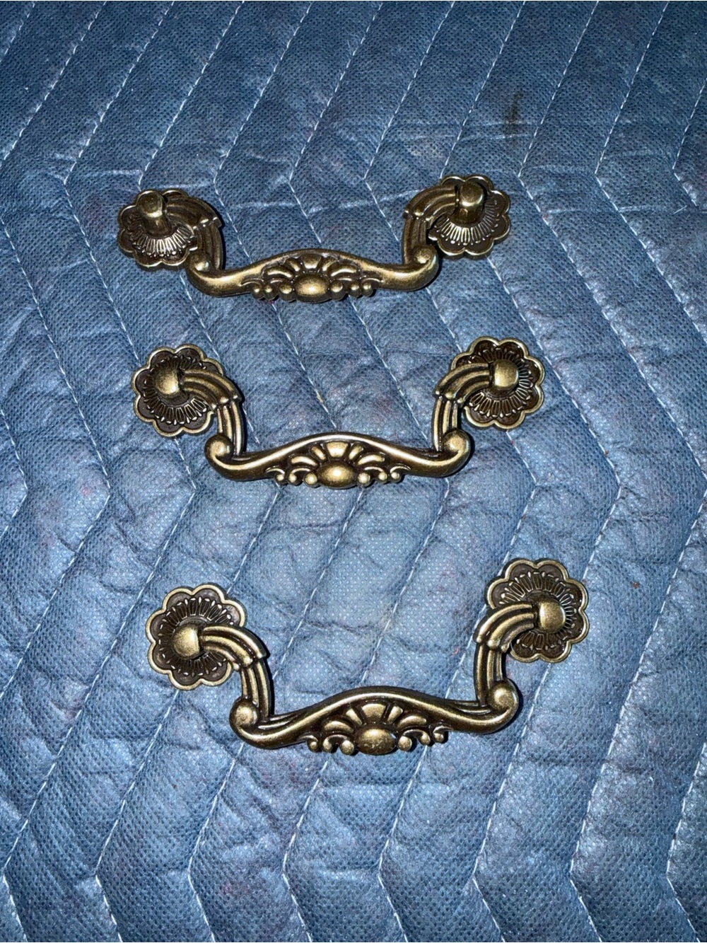 Antique-Style Brass Drawer Pulls - Set of 3